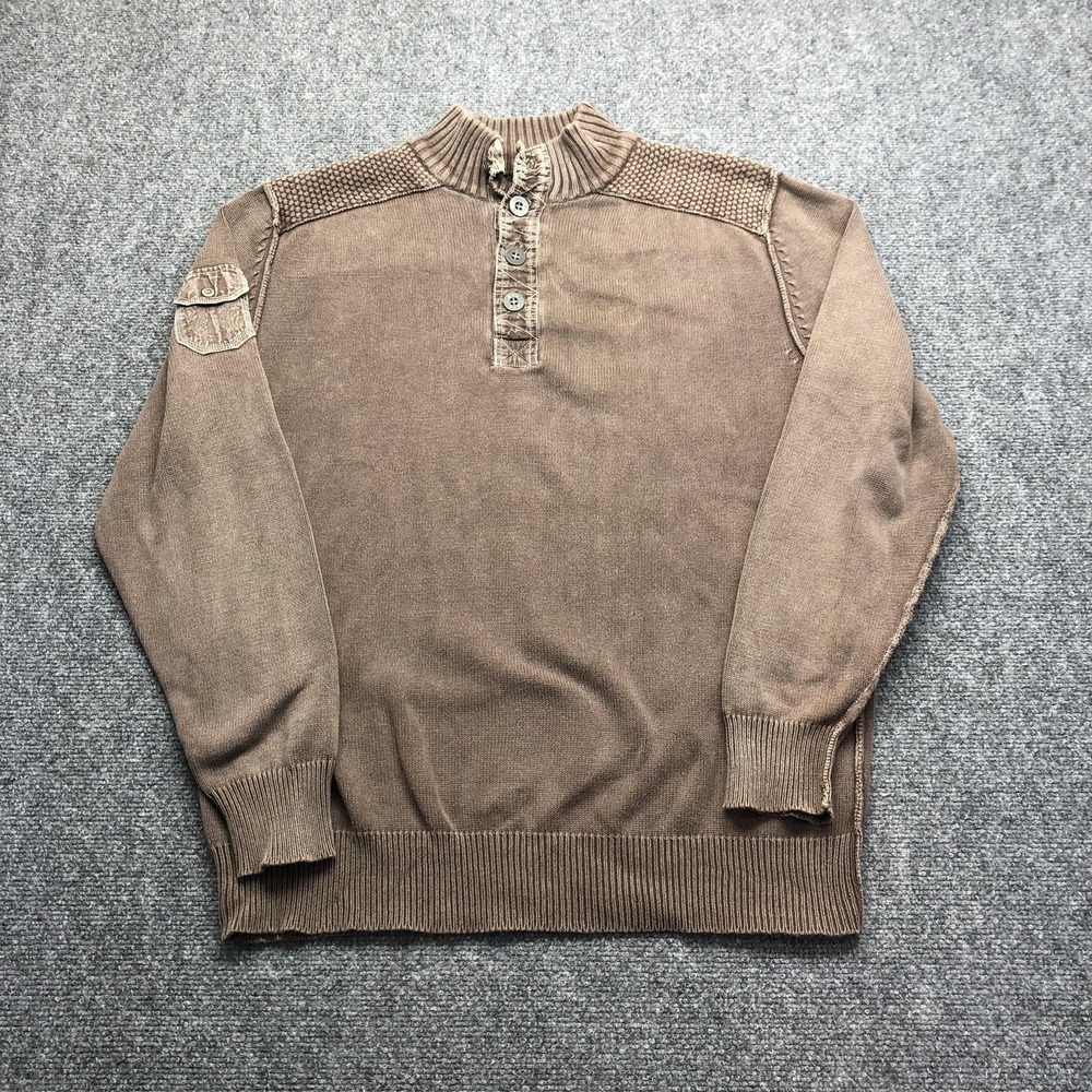 BKE Sweater Mens Large Brown Waffle Knit Henley Mock Neck Pullover Athletic Fit